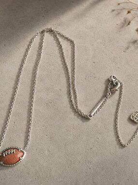 Kendra Scott Football Silver Orange Goldstone Short Pendant Necklace